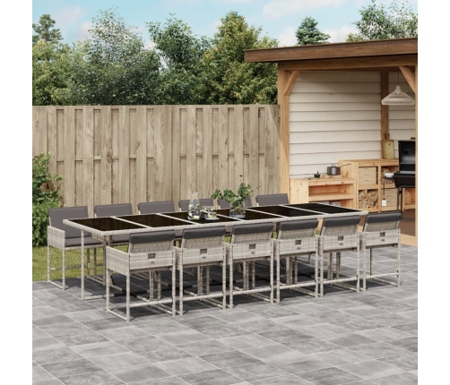 Set comedor jardín y cojines 13 pzas ratán sintético gris claro