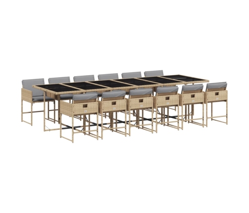 Set comedor de jardín con cojines 13 pzas ratán sintético beige
