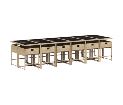 Set comedor de jardín con cojines 13 pzas ratán sintético beige