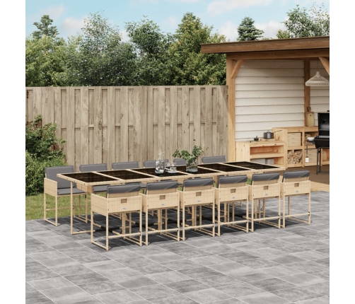 Set comedor de jardín con cojines 13 pzas ratán sintético beige