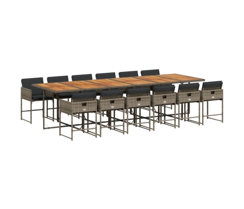 Set comedor de jardín con cojines 13 pzas ratán sintético gris