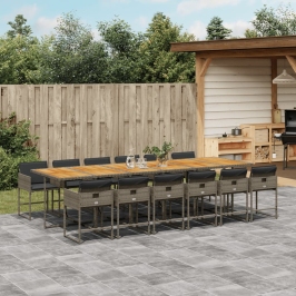 Set comedor de jardín con cojines 13 pzas ratán sintético gris