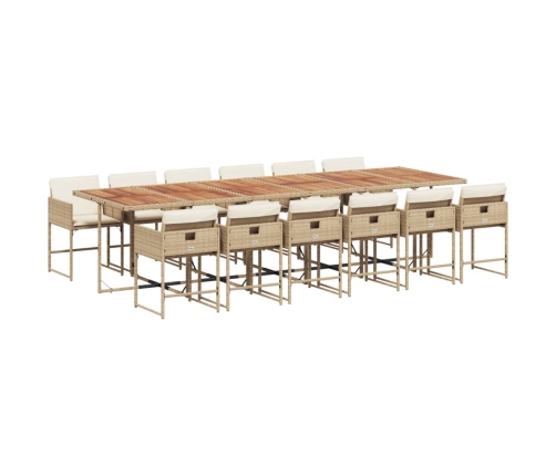 Set comedor de jardín con cojines 13 pzas ratán sintético beige