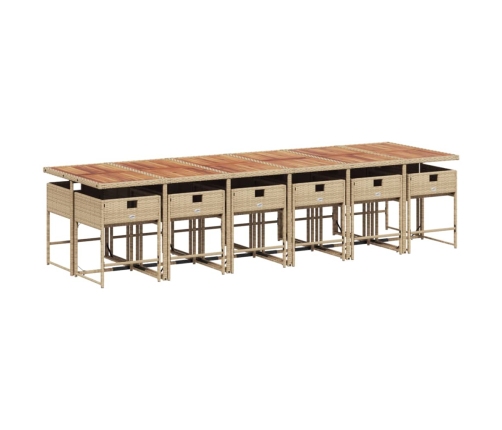 Set comedor de jardín con cojines 13 pzas ratán sintético beige