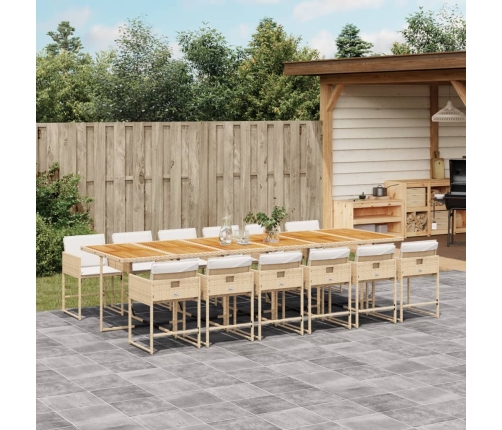 Set comedor de jardín con cojines 13 pzas ratán sintético beige