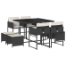 Set de comedor de jardín 9 pzas y cojines ratán sintético negro