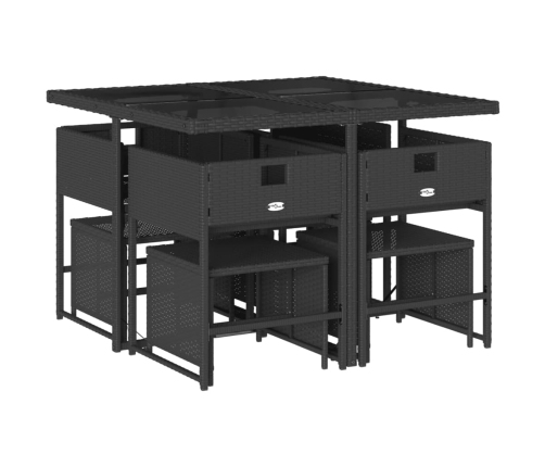 Set de comedor de jardín 9 pzas y cojines ratán sintético negro