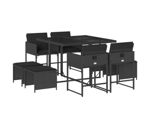 Set de comedor de jardín 9 pzas y cojines ratán sintético negro