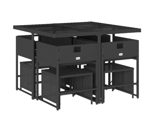 Set de comedor de jardín 9 pzas y cojines ratán sintético negro