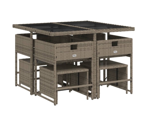 Set comedor jardín 9 pzas y cojines ratán sintético gris