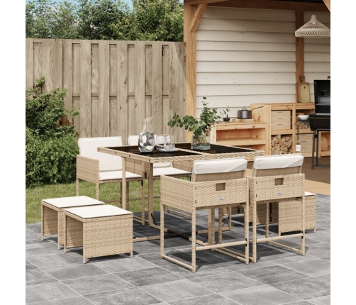 Set comedor de jardín 9 pzas con cojines ratán sintético beige