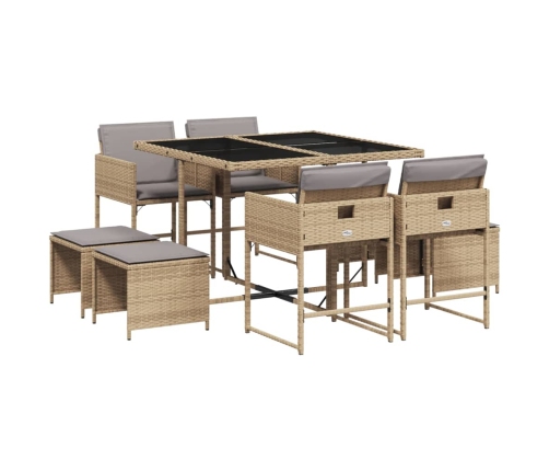 Set comedor de jardín 9 pzas con cojines ratán sintético beige