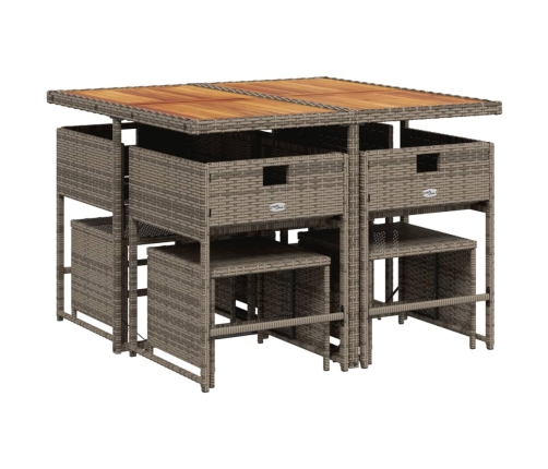 Set comedor jardín 9 pzas y cojines ratán sintético gris