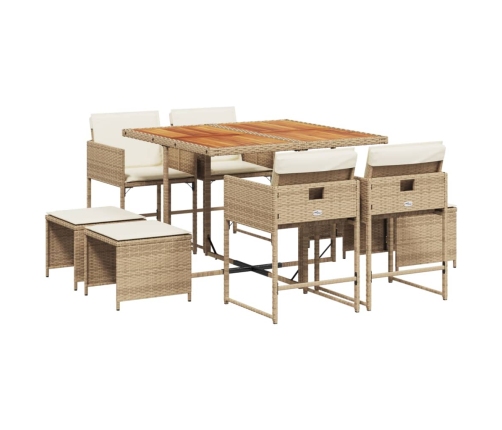 Set comedor de jardín 9 pzas con cojines ratán sintético beige