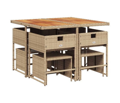 Set comedor de jardín 9 pzas con cojines ratán sintético beige