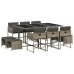 Set de comedor de jardín 11 pzas y cojines ratán sintético gris