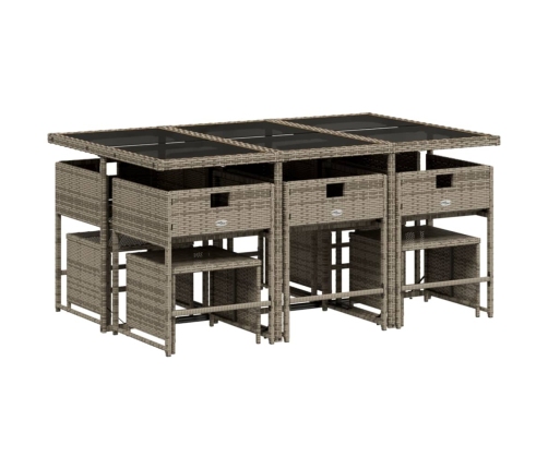 Set de comedor de jardín 11 pzas y cojines ratán sintético gris