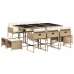 Set comedor de jardín 11 pzas con cojines ratán sintético beige
