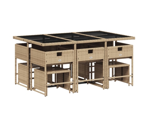 Set comedor de jardín 11 pzas con cojines ratán sintético beige