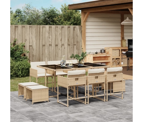 Set comedor de jardín 11 pzas con cojines ratán sintético beige