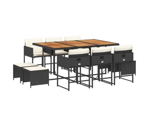 Set de comedor jardín 11 pzas con cojines ratán sintético negro