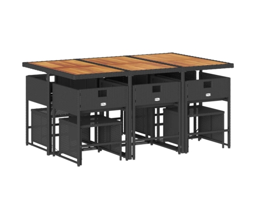 Set de comedor jardín 11 pzas con cojines ratán sintético negro