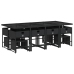 Set comedor de jardín con cojines 13 pzas ratán sintético negro