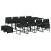 Set comedor de jardín con cojines 13 pzas ratán sintético negro