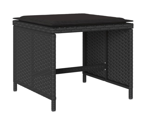 Set comedor de jardín con cojines 13 pzas ratán sintético negro