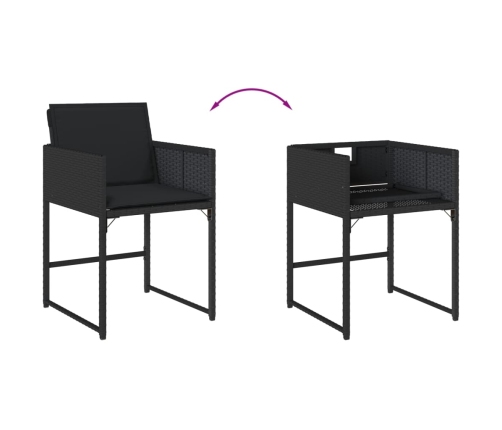 Set comedor de jardín con cojines 13 pzas ratán sintético negro