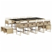 Set comedor de jardín con cojines 13 pzas ratán sintético beige