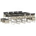 Set comedor jardín y cojines 13 pzas ratán sintético gris claro