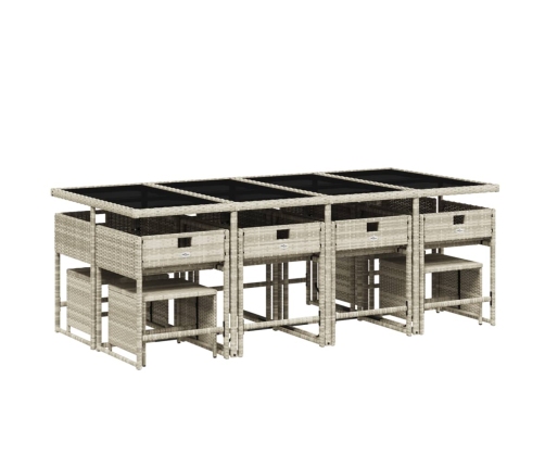 Set comedor jardín y cojines 13 pzas ratán sintético gris claro