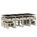 Set comedor jardín y cojines 13 pzas ratán sintético gris claro