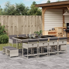Set comedor jardín y cojines 13 pzas ratán sintético gris claro