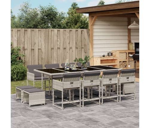 Set comedor jardín y cojines 13 pzas ratán sintético gris claro