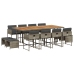 Set comedor de jardín con cojines 13 pzas ratán sintético gris