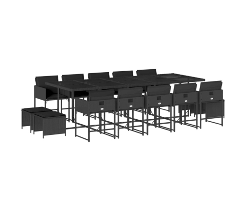 Set comedor de jardín con cojines 15 pzas ratán sintético negro