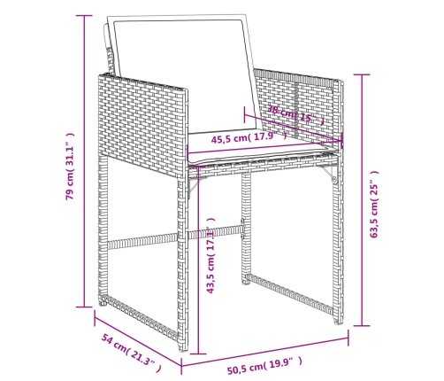 Set comedor de jardín con cojines 15 pzas ratán sintético gris