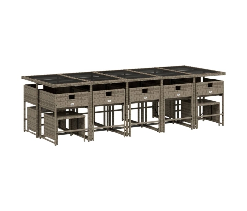 Set comedor de jardín con cojines 15 pzas ratán sintético gris