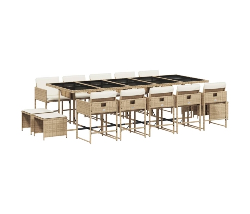 Set comedor de jardín con cojines 15 pzas ratán sintético beige