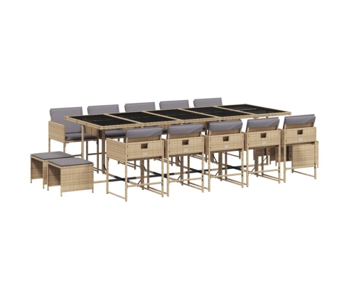 Set comedor de jardín con cojines 15 pzas ratán sintético beige