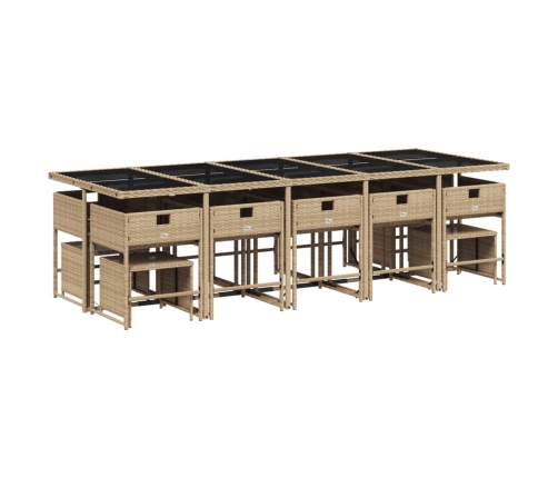 Set comedor de jardín con cojines 15 pzas ratán sintético beige