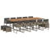 Set comedor de jardín con cojines 15 pzas ratán sintético gris