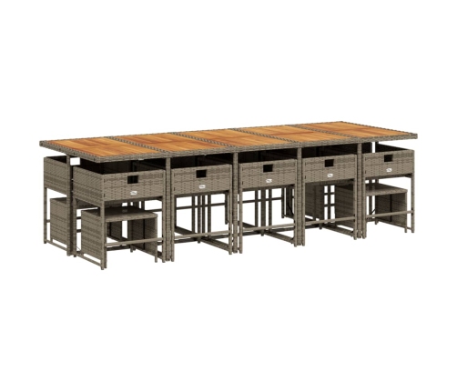 Set comedor de jardín con cojines 15 pzas ratán sintético gris