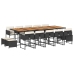 Set comedor de jardín con cojines 15 pzas ratán sintético negro