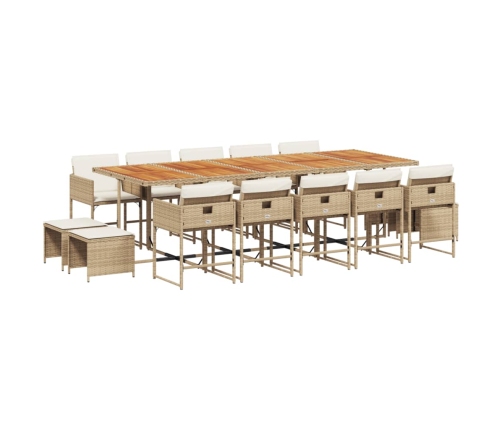 Set comedor de jardín con cojines 15 pzas ratán sintético beige