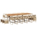 Set comedor de jardín con cojines 15 pzas ratán sintético beige