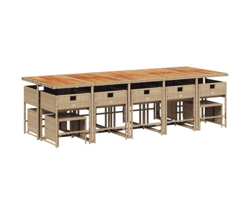 Set comedor de jardín con cojines 15 pzas ratán sintético beige