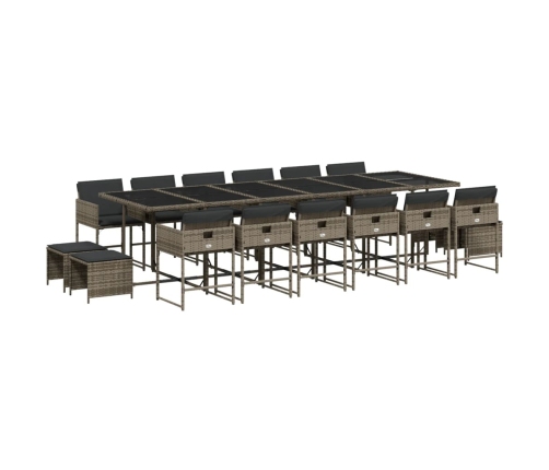 Set comedor de jardín 17 pzas y cojines ratán sintético gris